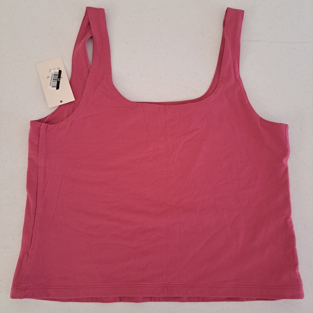 A New Day Tank Top Womens Medium‎ Pink NEW Square Neck Cotton Stretch LPKM493863